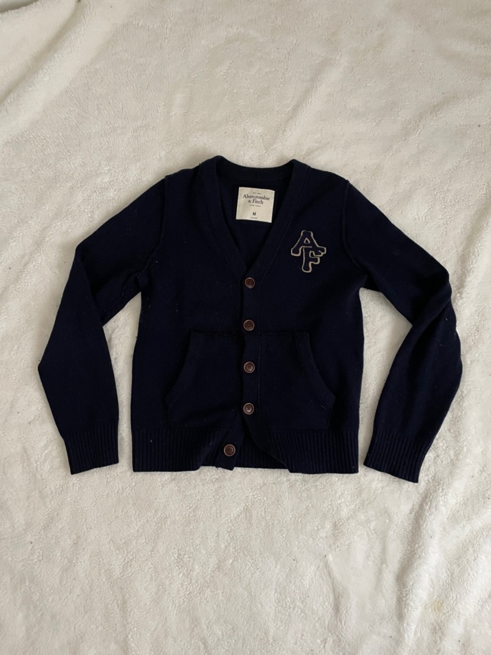 Abercrombie Navy Knit Cardigan with Embroidered AF Patch